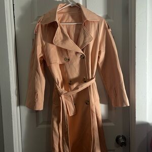 Women's Peach Double-Breasted Trench Coat with Belt MQL